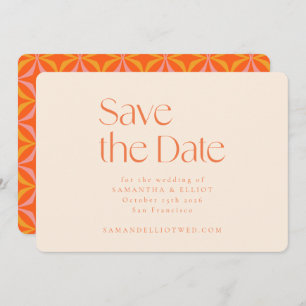 Modern Orange Retro Geometric Simple Wedding Save The Date