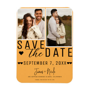 Modern Orange Save the Date 2 Photo Wedding Magnet