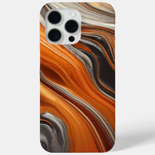 Modern Orange Silver Elegant Marble iPhone 15 Pro Max Case