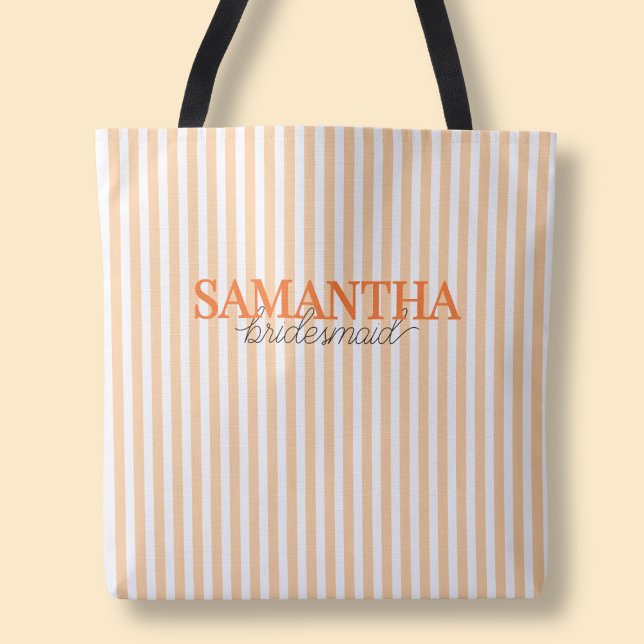 Modern Orange Striped Script Custom Bridesmaid Tote Bag (Modern Orange Striped Script Custom Bridesmaid Tote Bag)