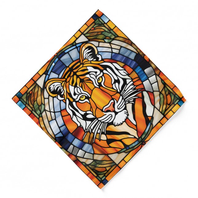 Modern Orange Striped tiger skins Print feline  Bandana (Front)
