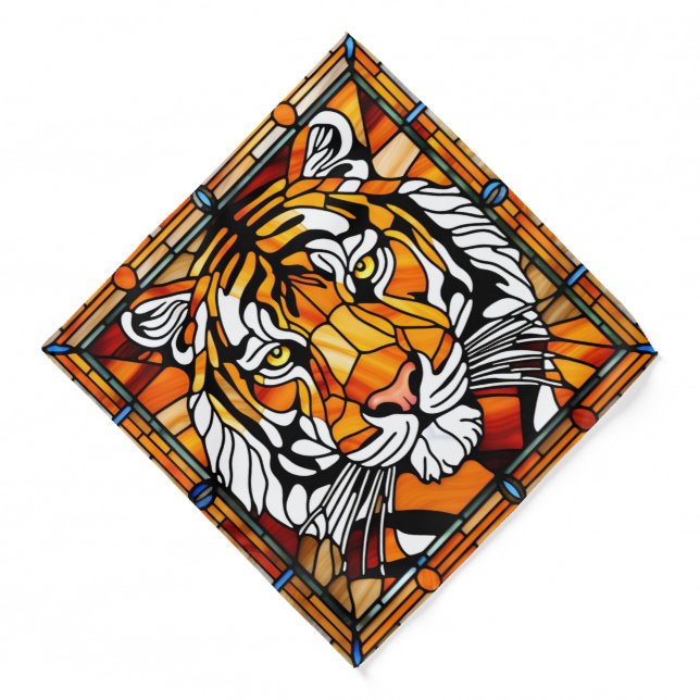 Modern Orange Striped tiger skins Print feline  Bandana (Front)