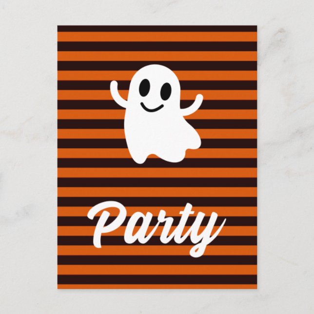 Modern Orange Stripes Ghost Halloween Party Postcard (Front)
