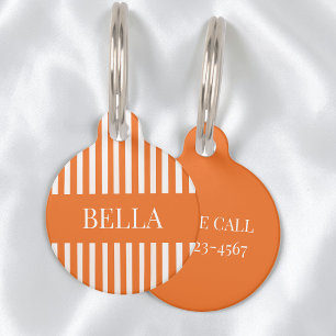 Modern Orange Stripes Girly Chic Personalized Name Pet ID Tag