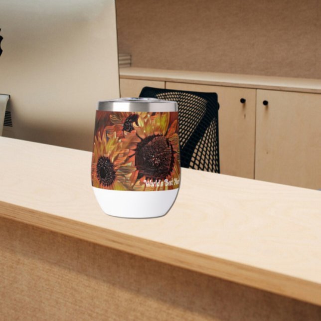 Modern Orange Sunflower Art Mother's Day  Thermal Wine Tumbler (Creator Uploaded)