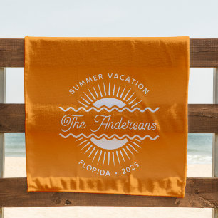 Modern Orange Sunny Summer Family Cruise Vacation Beach Towel