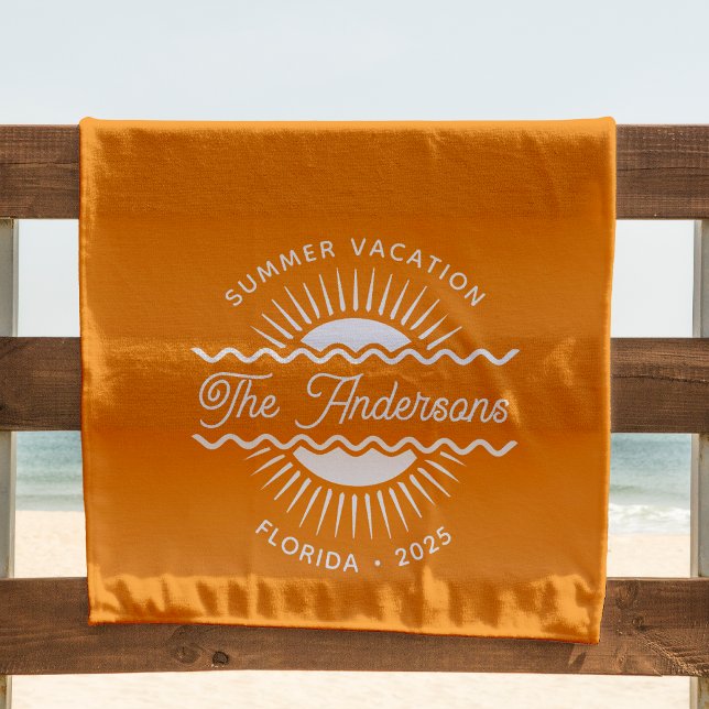 Modern Orange Sunny Summer Family Cruise Vacation  Beach Towel (Creator Uploaded)