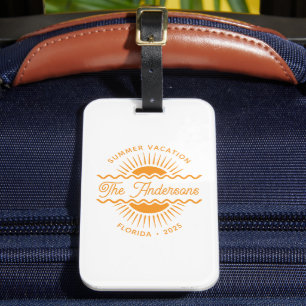 Modern Orange Sunny Summer Family Name Vacation Luggage Tag
