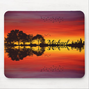 Modern Orange Sunset Guitarist Name Watercolor Mouse Pad