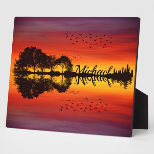 Modern Orange Sunset Guitarist Name Watercolor Plaque