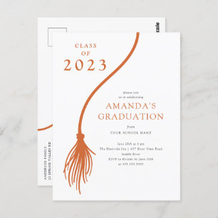 Modern Orange Tassel Graduation Party Postcard