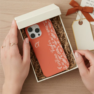 Modern Orange Terracotta Blush Pink Leave Monogram iPhone 16 Pro Max Case