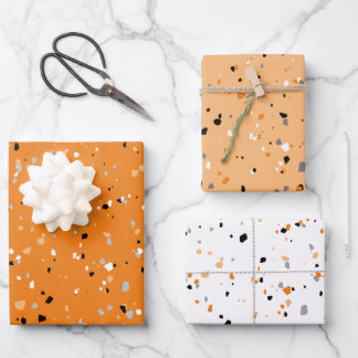 Modern Orange Terrazzo Pattern Wrapping Paper Sheets