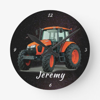 Modern Orange Tractor  Round Clock