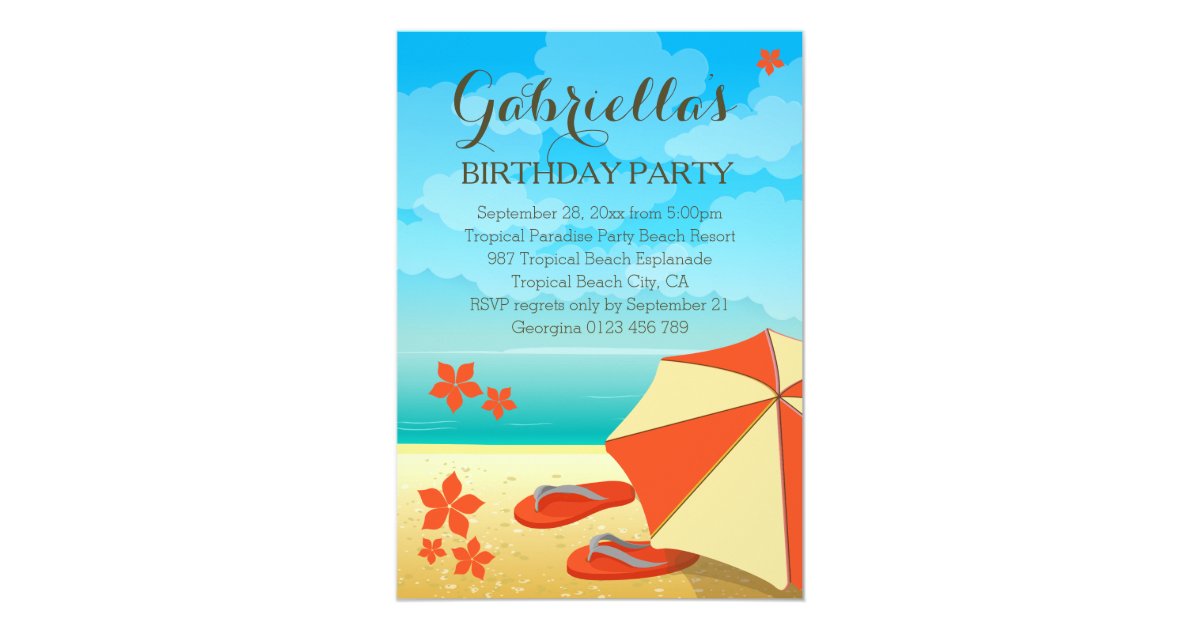 Modern Orange Tropical Beach Birthday Party Card | Zazzle