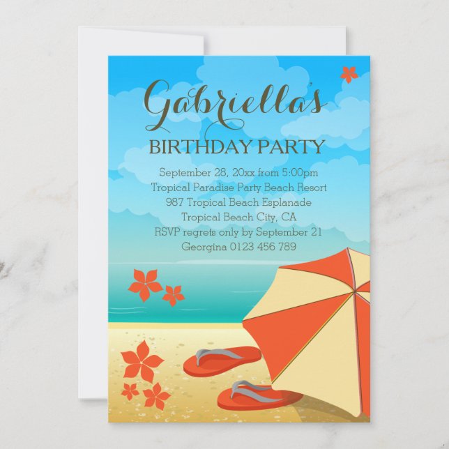 Modern Orange Tropical Beach Birthday Party Invitation (Front)