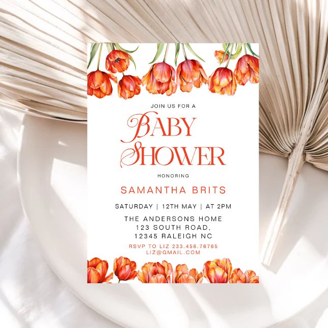 Modern Orange Tulips Floral Baby Shower Invitation (Creator Uploaded)