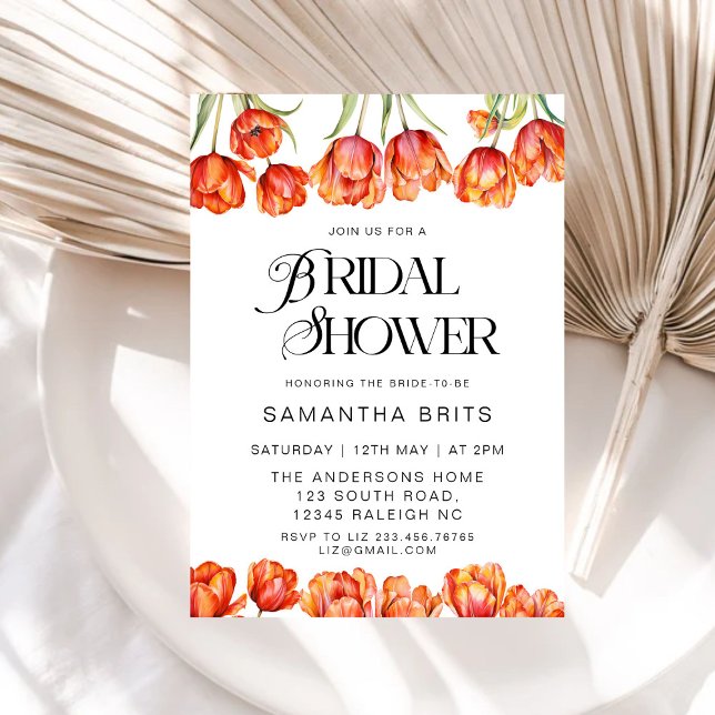 Modern Orange Tulips Floral Bridal Shower Invitation (Creator Uploaded)