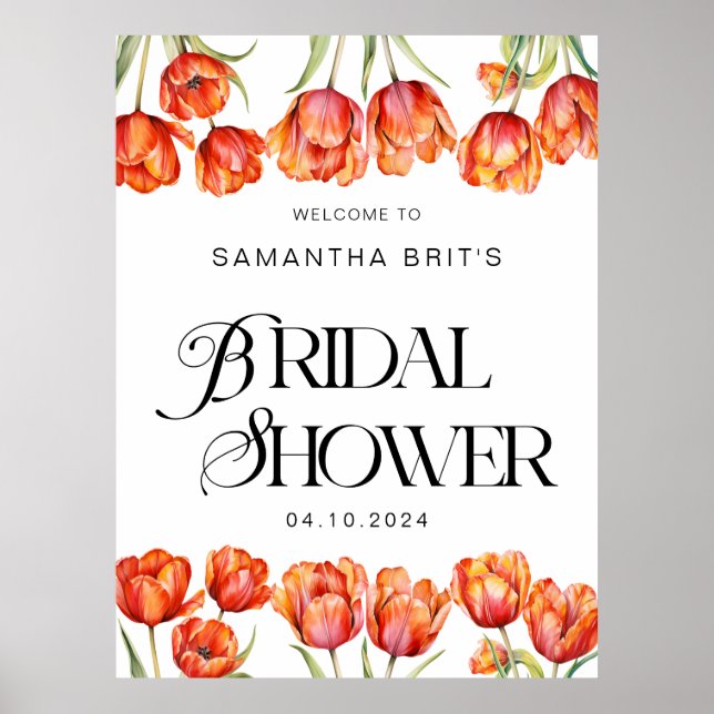 Modern Orange Tulips Floral Bridal Shower Poster (Front)