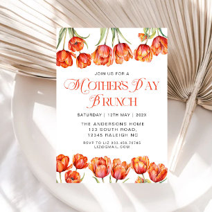 Modern Orange Tulips Floral Mothers Day Brunch Invitation