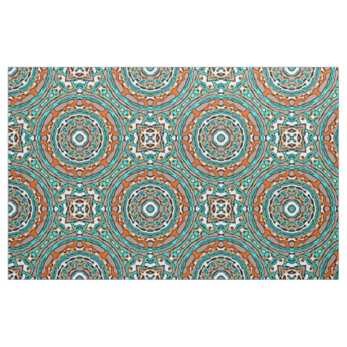 Modern Orange Turquoise Ethnic Mosaic Pattern Fabric