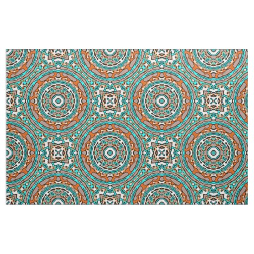 Modern Orange Turquoise Ethnic Mosaic Pattern Fabric
