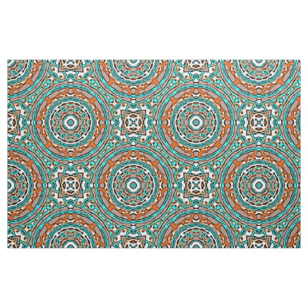 Turquoise Teal Orange Native Tribal Mosaic Pattern Fabric | Zazzle.com