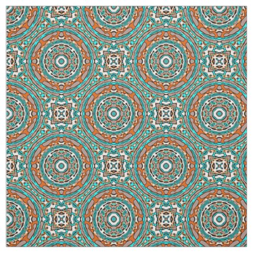 Modern Orange Turquoise Ethnic Mosaic Pattern Fabric