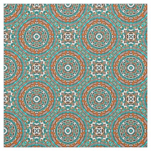 Modern Orange Turquoise Ethnic Mosaic Pattern Fabric