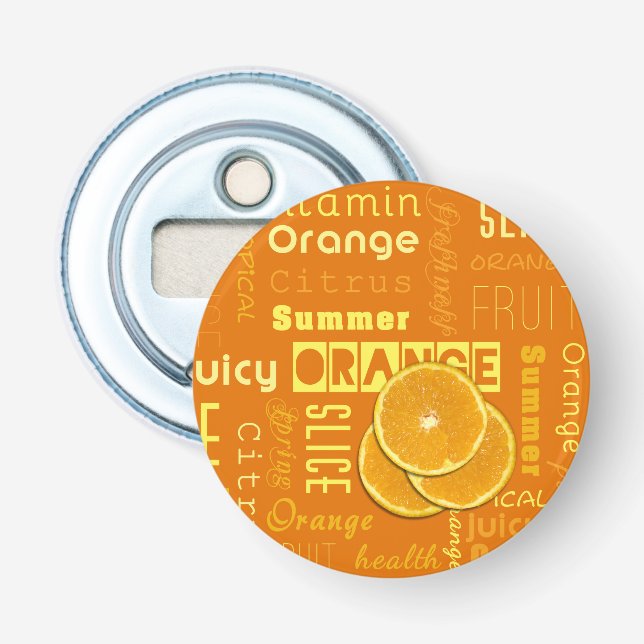 Modern Orange Typography Fruit Slice Bottle Opener (Front)