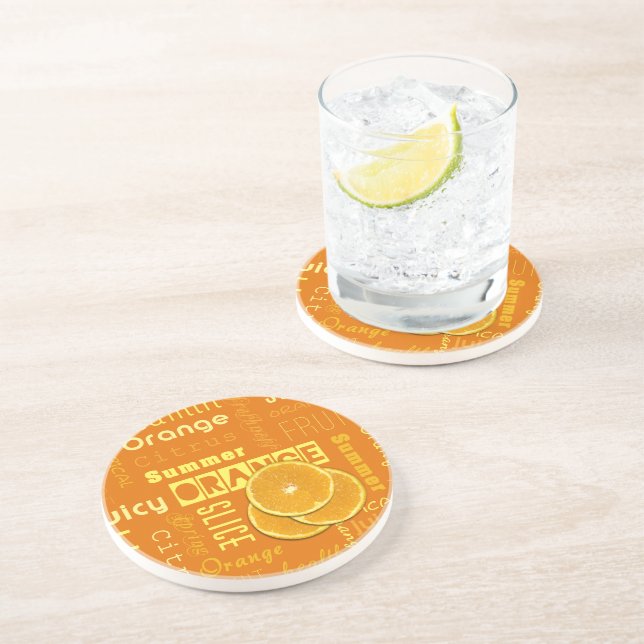 Modern Orange Typography Fruit Slice Drink Coaster (Side)