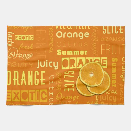 Modern Orange Typography Fruit Slice Kitchen Towel