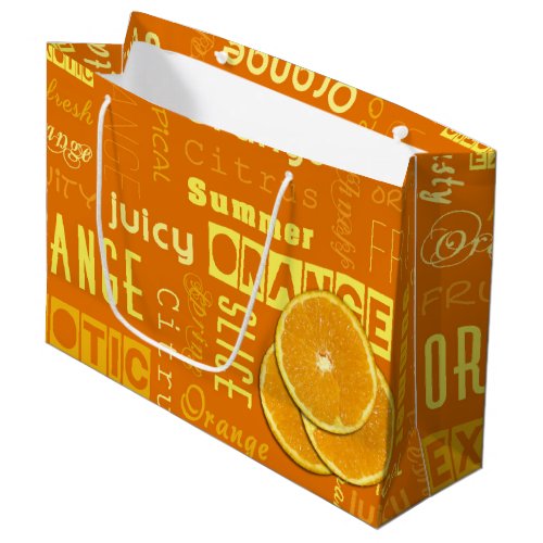 Modern Orange Typography Fruit Slice Large Gift Bag