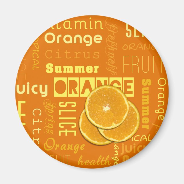Modern Orange Typography Fruit Slice Magnet (Front)