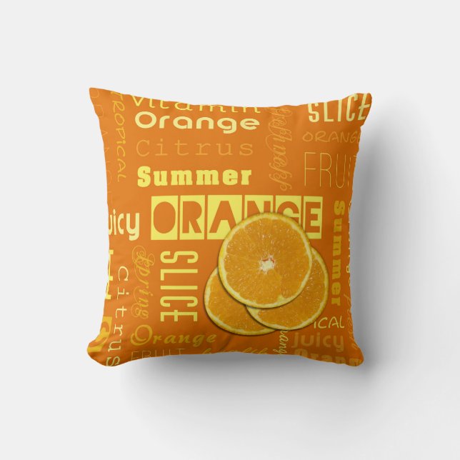 Modern Orange Typography Fruit Slice Throw Pillow (Front)