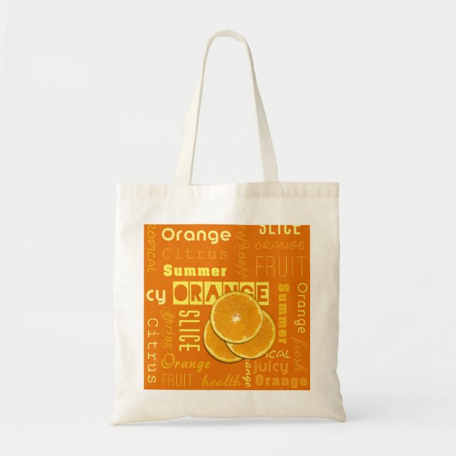Modern Orange Typography Fruit Slice Tote Bag (Front)