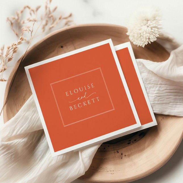 Modern Orange Typography Wedding Cocktail Napkin (Creator Uploaded)