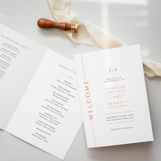 Modern Orange Typography Wedding Folded Program (Creator Uploaded)