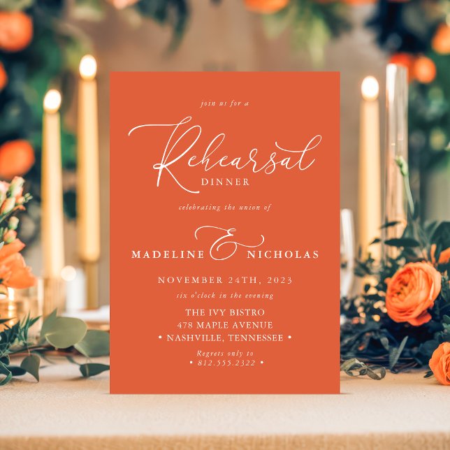 Modern Orange Verona Sunset Rehearsal Dinner Invitation (Creator Uploaded)