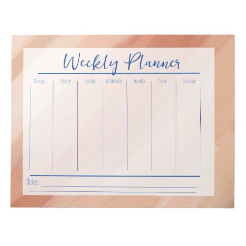 Modern Orange Watercolor Abstract  Weekly Planner Notepad