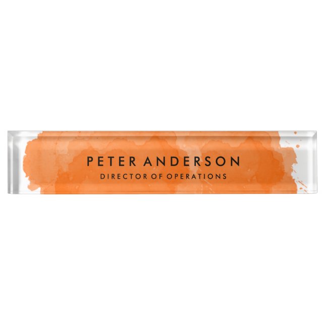Modern Orange Watercolor Desk Nameplate (Front)