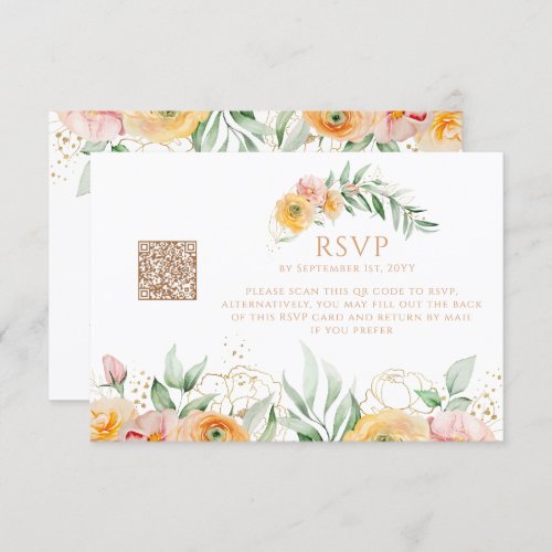 Modern Orange Watercolor Floral QR Code Wedding RSVP Card