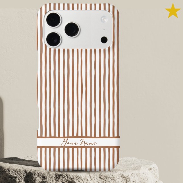 Modern Orange Watercolor Stripes Custom Name  iPhone Case (Creator Uploaded)