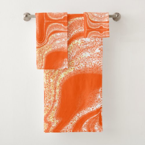 Modern orange white abstract marble pattern bath towel set