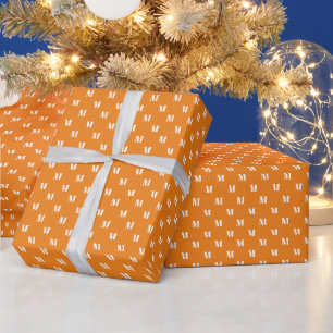 Modern orange white custom monogram initial letter wrapping paper