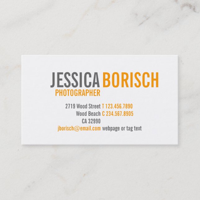 Modern Orange White Grey Business Card (Front)