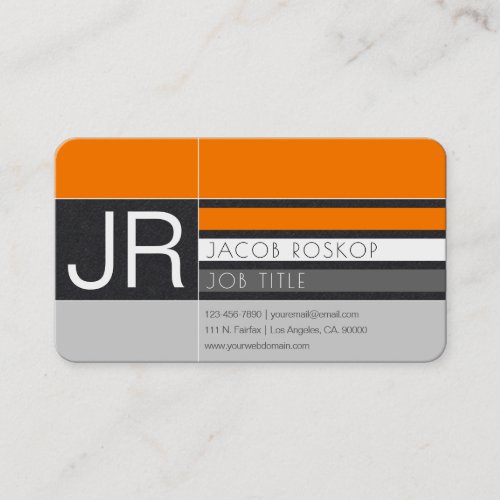 Modern Orange White  Grey on Black Paper Business Card