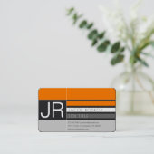 Modern Orange White & Grey on Black Paper Business Card (Standing Front)