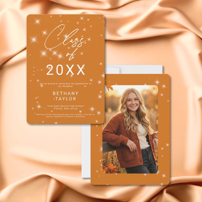 Modern Orange & White Sparkle Graduation Announcement (Modern Orange & White Sparkle Graduation Announcement)