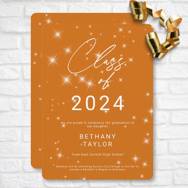 Modern Orange & White Sparkle Graduation Announcement (Modern Orange & White Sparkle Graduation Announcement)
